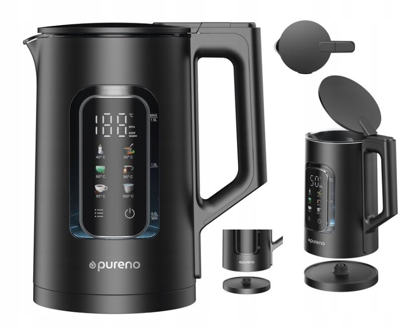KeepWarm LED PURENO K100 black glass electric kettle with regulation