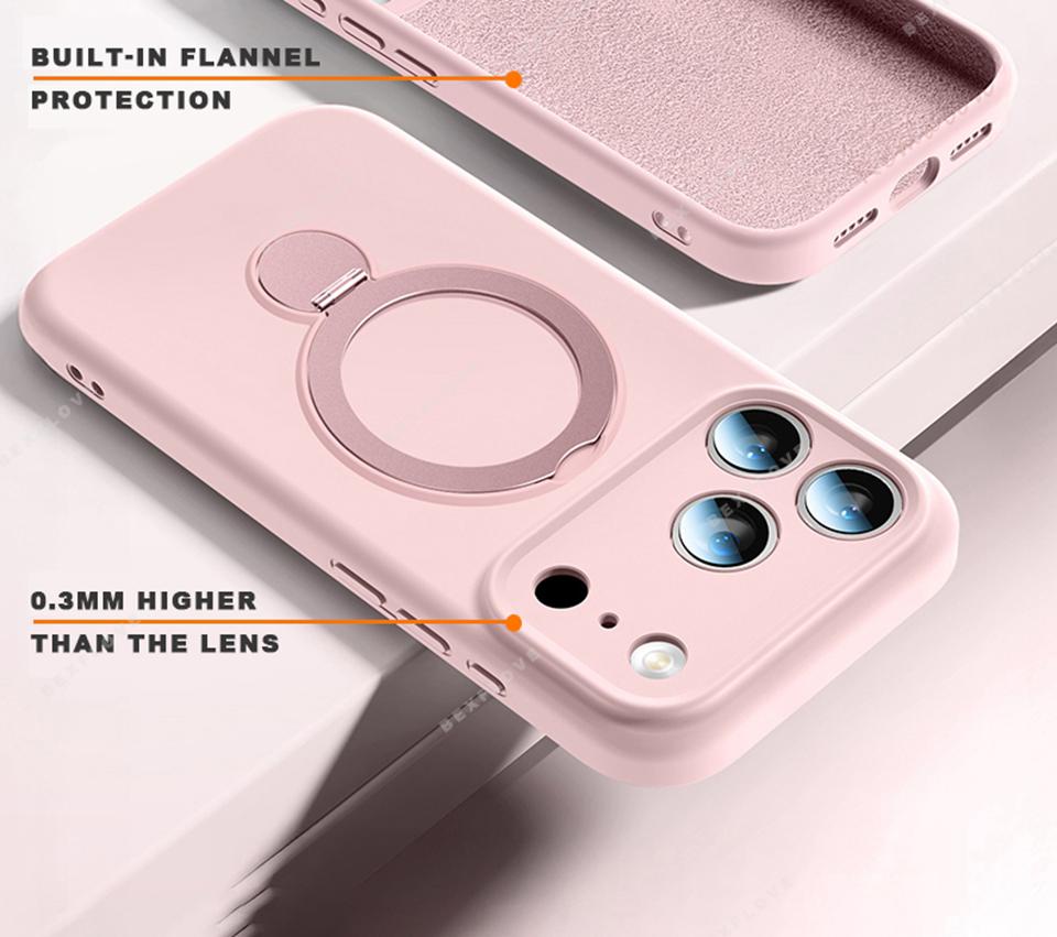 Magnetic Liquid Silicone Stand Phone Case For For Iphone 17 Air 13 14 1 16 17 Pro Max Plus 360 Charge Strap Protector Cover