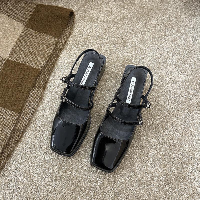 

Foreign trade single shoes 2025 spring new retro small leather shoes square head double breasted belt Mary Jane thick heel sandals women 40 чёрный