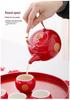 Red Ceramic Wedding Teapot & Water Cup Set - Festive Large-Handled Pot for Banquet and Dowry