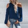 Spring Office Lady Fashion Off Shoulder Shirt Women Tops Long Lantern Sleeve Loose Clothes Crew Collar Chiffon Blouses 25468