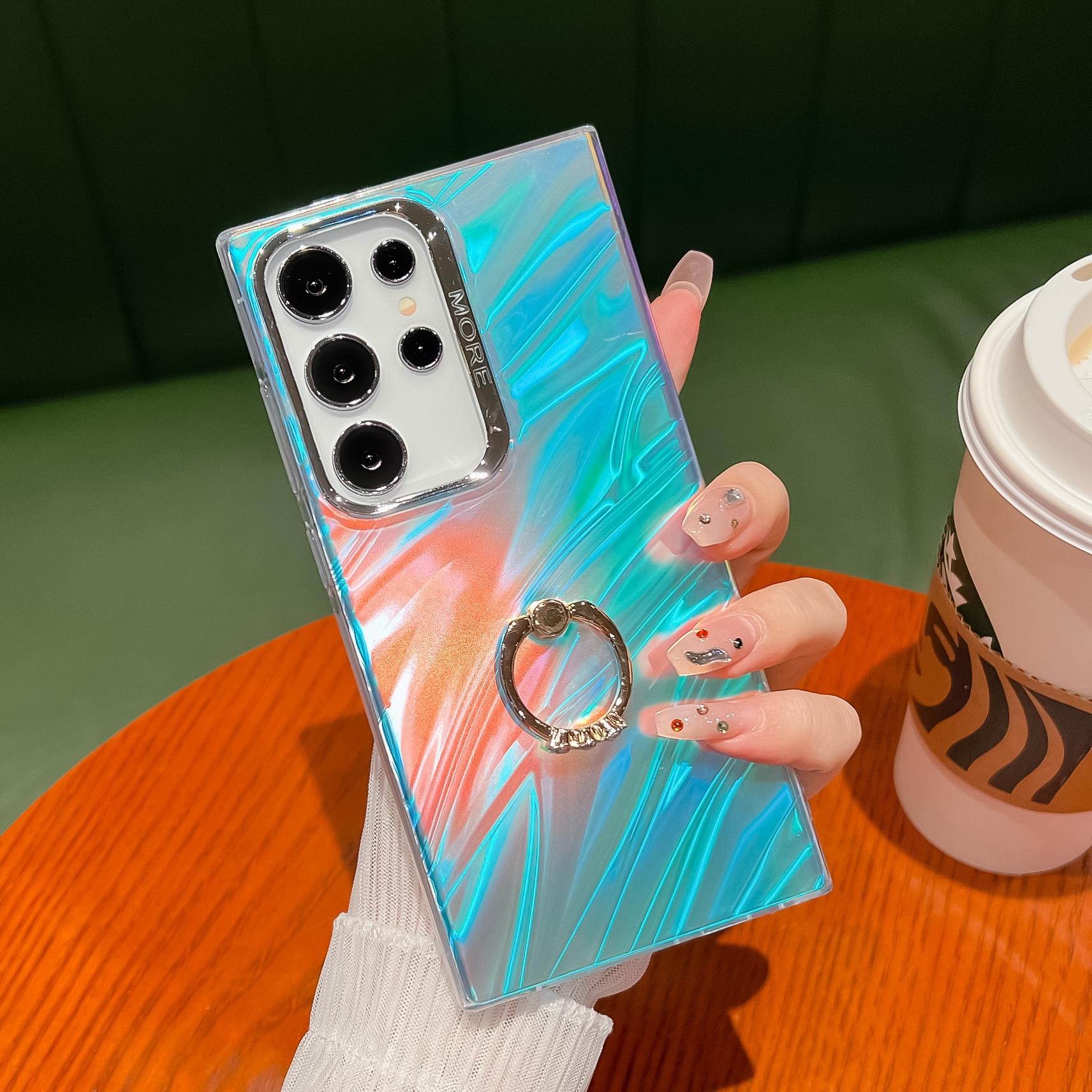 

Чехол для телефона Samsung Galaxy S24 Ultra IMD Гальваническое покрытие PC+TPU Чехол с подставкой Кольцо-держатель AR4