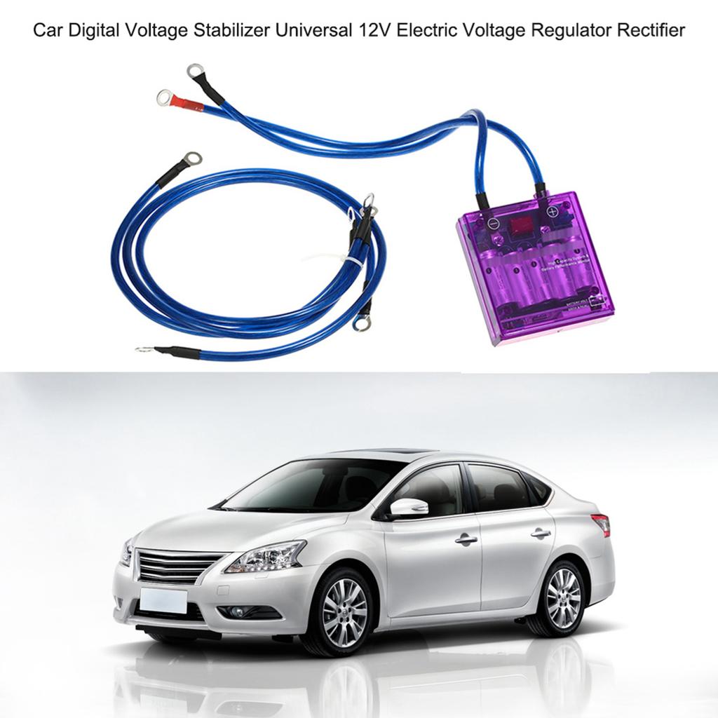 Car Digital Voltage Stabilizer Universal 12V Electric Voltage Regulator Rectifier with Earth Ground Cables and Mounting