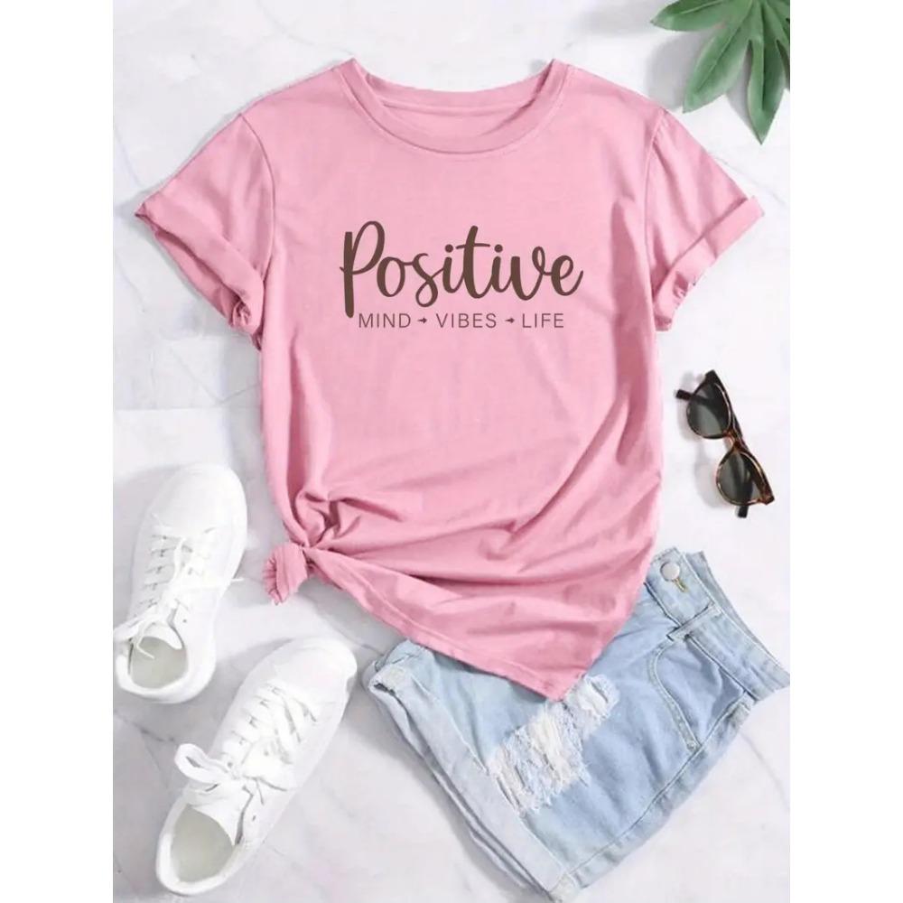 Letter Print Crew Neck T-shirt Casual Short Sleeve T-shirt For Spring Summer Women's Clothing