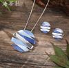 New Color Painting Oil Geometric Lines Round Stud Earrings Pendant Set, Fashionable Women's Versatile Neck Chain