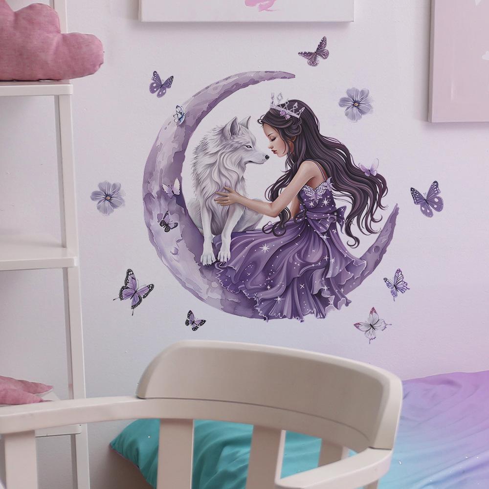 Wall Sticker Girl Purple Dress Art Decoration Nordic PVC Poster Decals