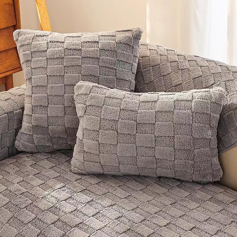 Einfarbige Luxus-Sofahandtücher aus Plüsch, Winter-Sofabezüge aus dickem Samt, L-förmig, rutschfest, für Wohnzimmer
