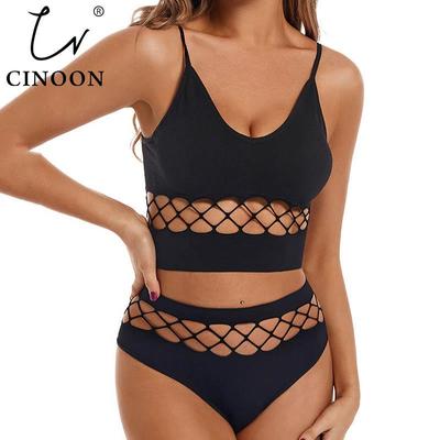 Women Sexy Push Up Bra Sets Hollow Out High Elastic Sports Strap Vest Underwear Set Female Thin Gather Bralette Lingerie