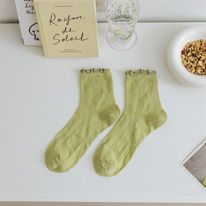 

Носки зеленого цвета с оборками и рюшами, милые кружевные носки в стиле Лолиты для девочек, полые тонкие летние дышащие уличные женские носки в стиле Харадзюку EUR 34-39