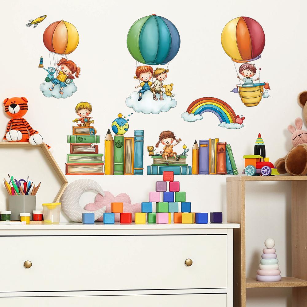 Cartoon Knowledge Paradise and Hot Air Balloon Rainbow Study Home Decoration and Beautification Wall Stickers