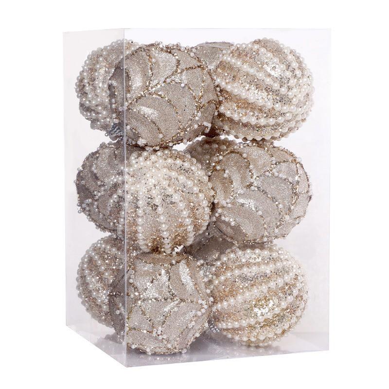 12 Pack 8cm Champagne Gold Christmas Balls Pearl Foam Tree Ornaments Holiday Decor