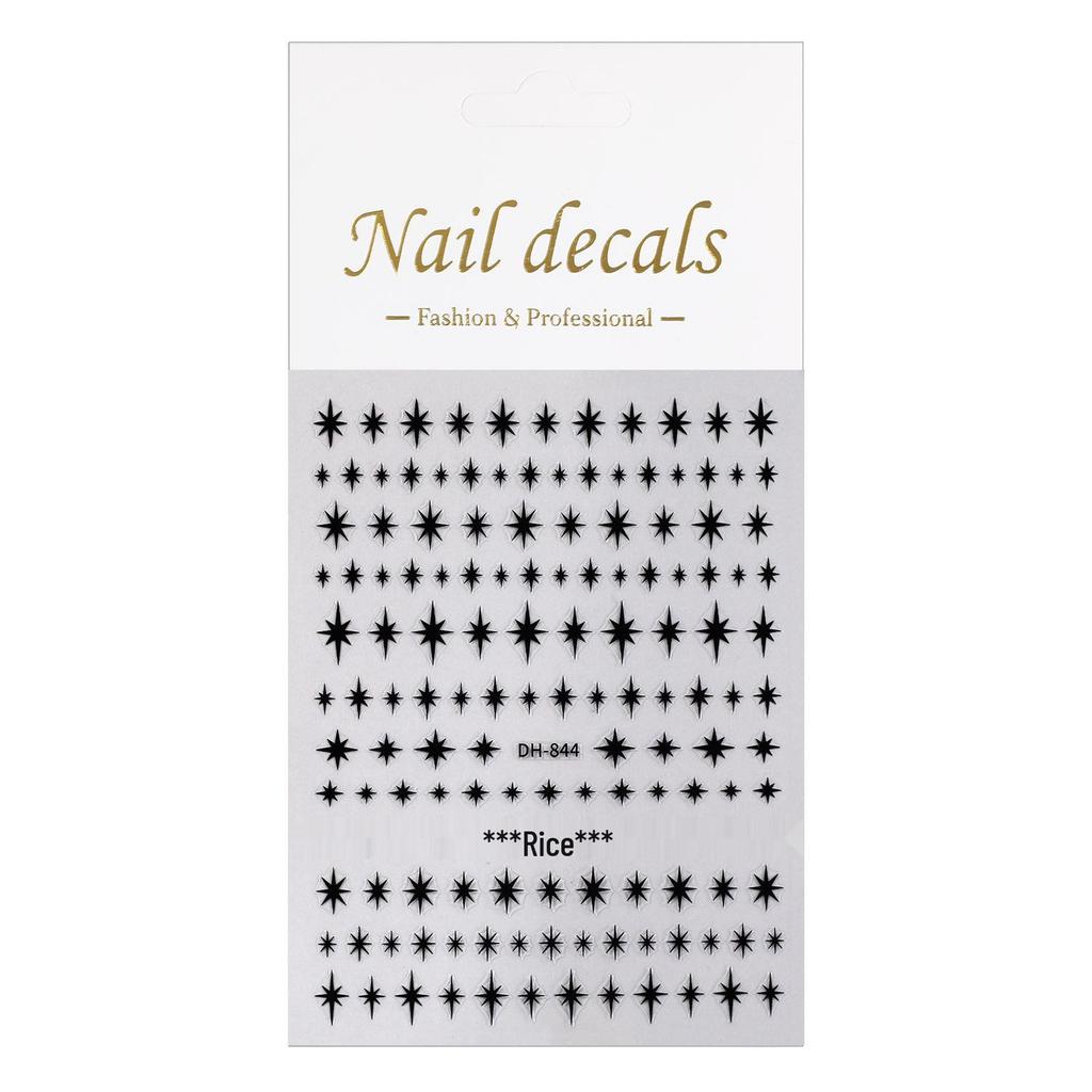 Gold, Silver, Black, and White Eight-Pointed Star Nail Art Stickers (Flat Back Adhesive)
