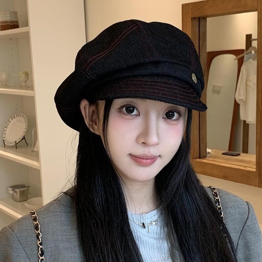 Korean Denim Beret Versatile Painter Hat Trendy Octagonal Hats  Streetwear