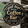 2D Flat 1pc Vintage Coffee Bar Aluminum Decoration Plaque, "Good Days Start Here" Lettering Sign, Kitchen Decor, Coffee Shop Wall Art Decor, Ideal