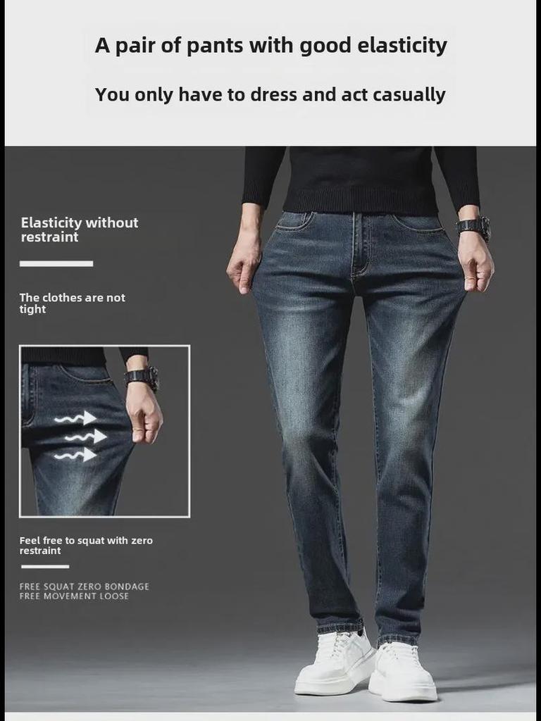 Men's Retro Washed Mid-Waist Jeans - New Fashion, Nostalgic Style, Large Sizes Available