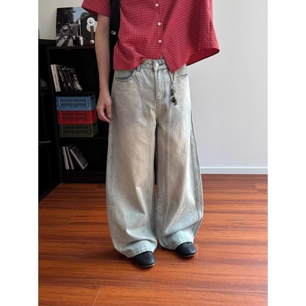 American Retro Cleanfit Washed Scimitar Jeans Men's and Women's Old Fringed Edge Versatile Casual Trousers