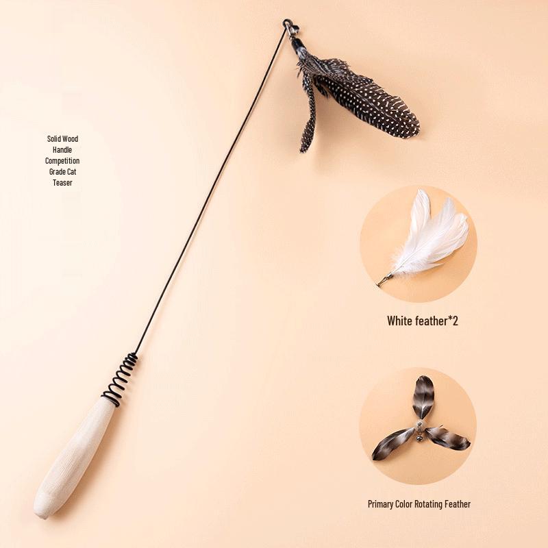 Qi o Wooden Cat Teaser with Interchangeable Feather Heads