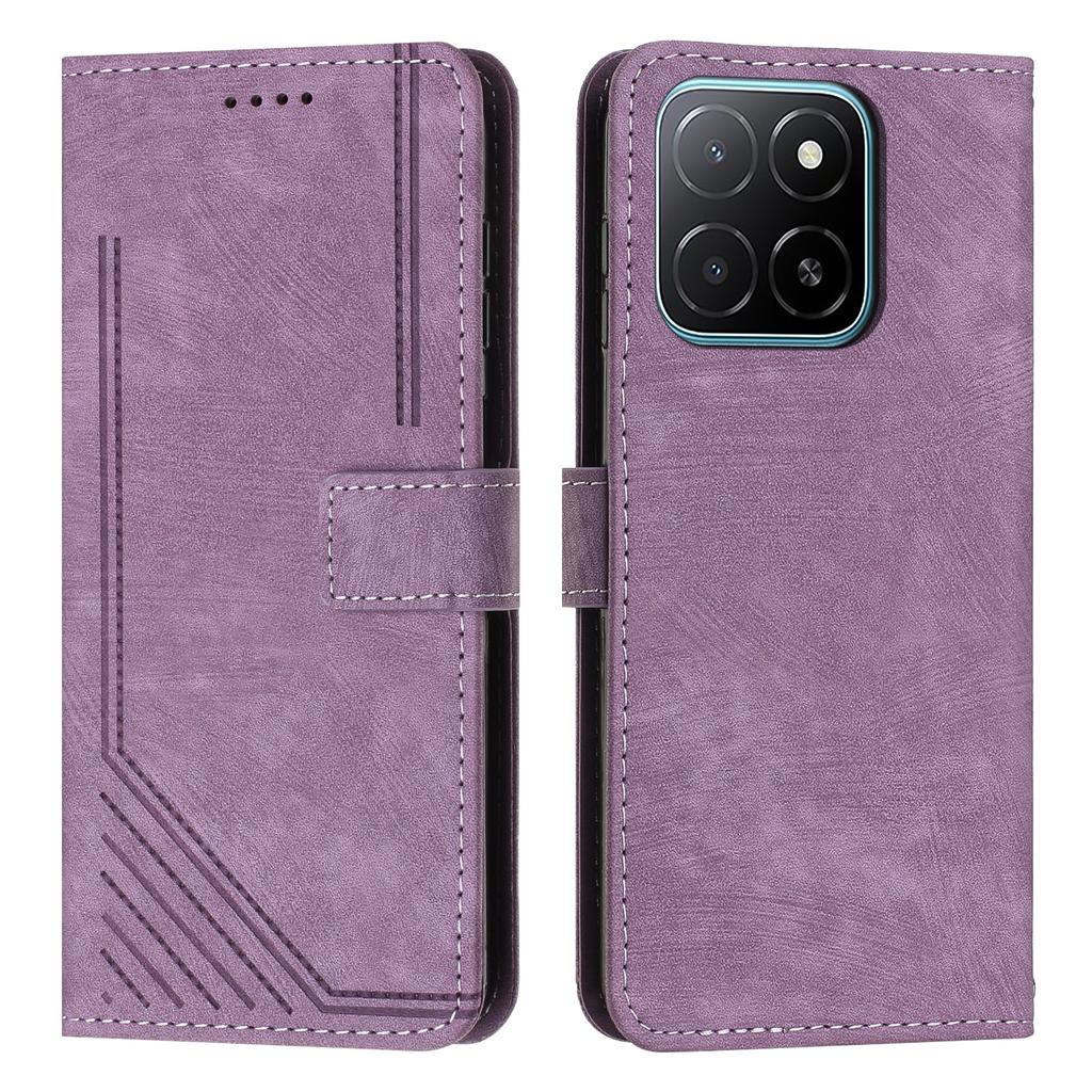 For Honor X6c 4G Stand Case Imprinted Lines Leather Phone Cover