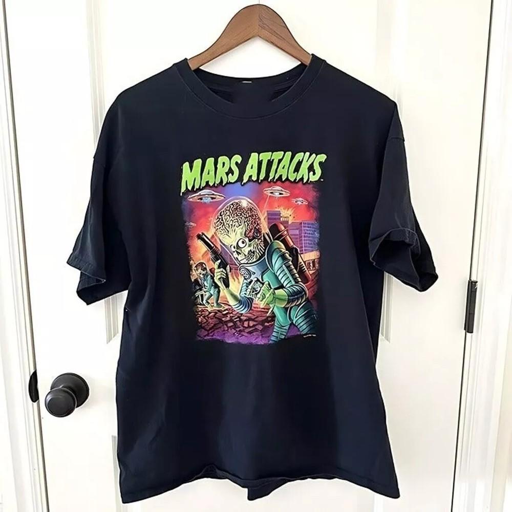 Марс Атакует Фильм Промо Тим Бёртон Инопланетянин Черный Унисекс Футболка Перепечатка S-5XL Унисекс Футболка XXXXL