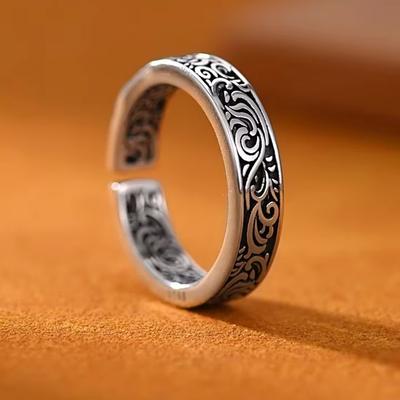 Silver Color Retro Grass Pattern Rings for Women Classic French Boys' Index Finger Ring Gift Gothic Jewelry
