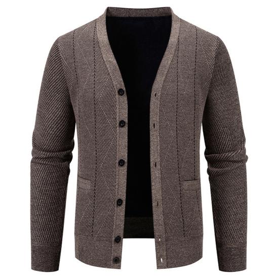 Men Knitting Cardigan V-Neck Long Sleeve Buttons Placket Sweater Jacket with Pockets Solid Color Autumn Winter Knitwear