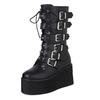 Punk style rivet medium tube knight boots women's autumn and winter thick-soled high-heeled belt buckle large size 43 women's boots