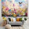 Butterfly Garden Tapestry, Colorful Flowers and Butterflies in Sunny Meadow, Nature Scenery Wall Hanging for Living Room Bedroom