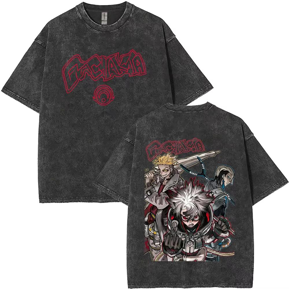 2026 Summer Hot Sale Washed Vintage Anime Gachiakuta Enjin Double Sided Print T Shirts Y2k Men Women Manga Oversized Tshirt
