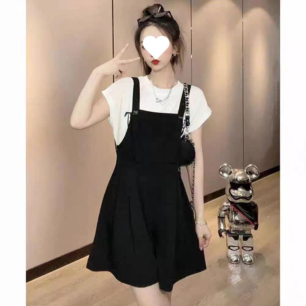 

Trendy Black Straight-Leg Draping Suspender Pants for Women - Slimming, Versatile, Casual Summer Style S (recommended 42.5-50 kg)