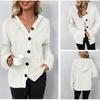 Damen Casual Einreihig Solide Pullover Strickjacke Herbst Winter Kapuzenjacke Mode Streetwear Lose Mäntel