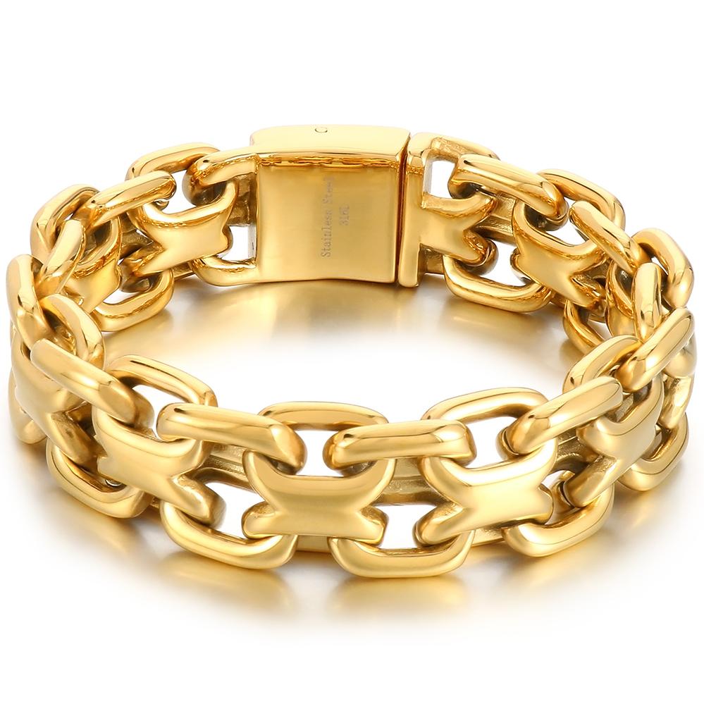 

Gold Color 316L Stainless Steel Man Bracelet 20MM Wide 23.5CM Long Horsewhip Style Link Chain Men s Bracelets Jewelry Accessory 23.5cm золотий