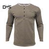 Fall Spring Men Top V Neck Striped Print Color Matching Long Sleeves Pullover Mid Length Casual Daily Wear Work Shirt