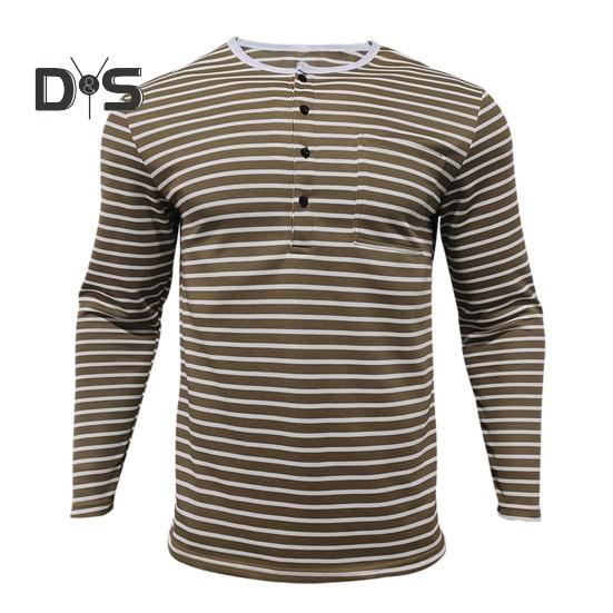 Fall Spring Men Top V Neck Striped Print Color Matching Long Sleeves Pullover Mid Length Casual Daily Wear Work Shirt