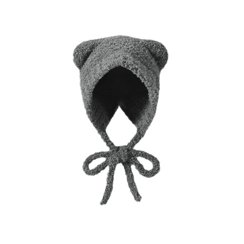 Big head circumference coffee ears cute cartoon bear knitted wool hat children autumn and winter plush pullover hat tide