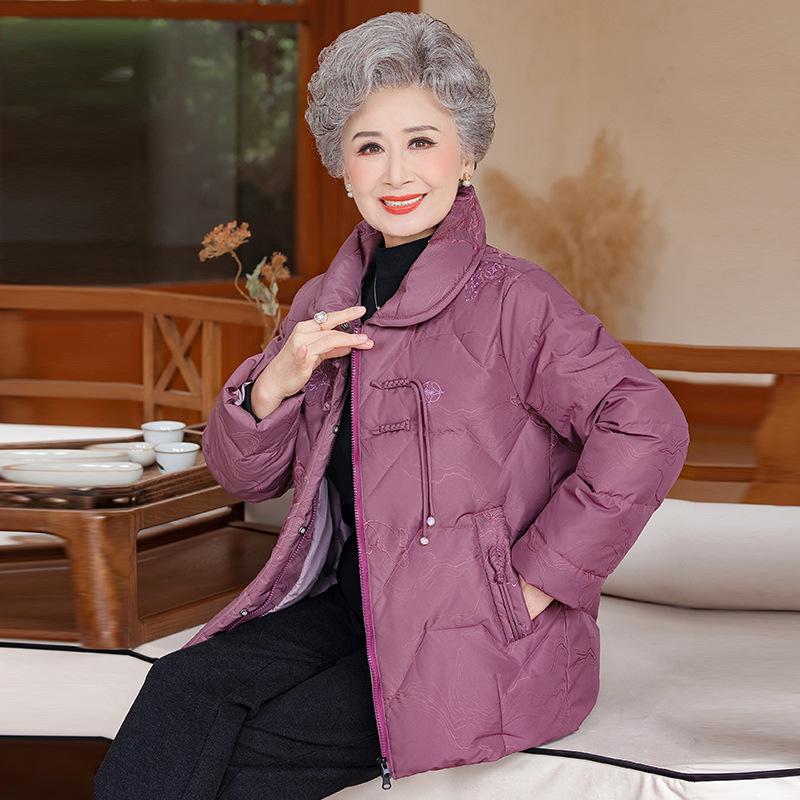 

Elderly Women s Thick Warm Lapel Jacket for Fall/Winter 3XL (120-135 jin) розовый