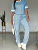Women's Black White Stripe Short Sleeve Tracksuit Set Casual Loose Fit Top and Pants