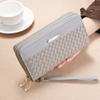 Women’s Double Zipper Long Wallet Woven PU Leather Clutch Purse Large Capacity Wristlet Wallet Card Holder Phone Wallet with Strap