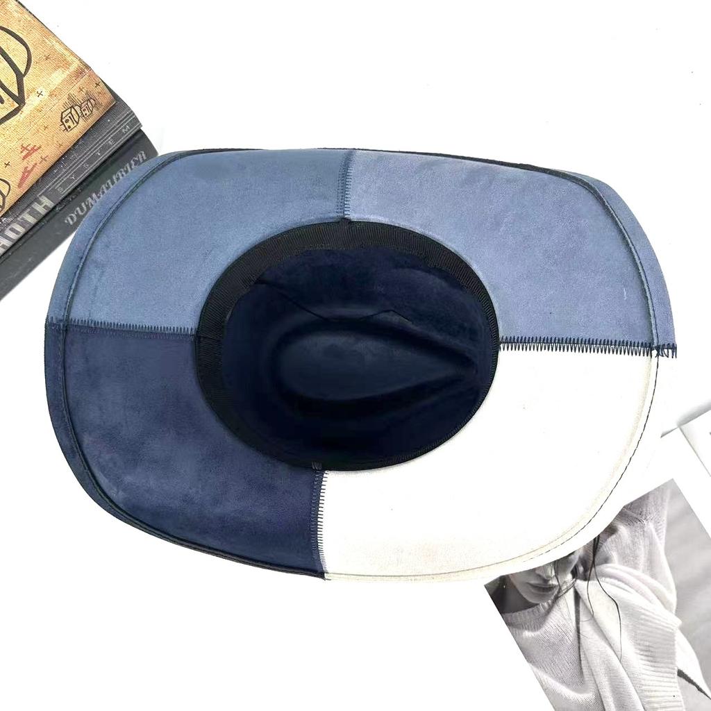 Autumn and Winter Men and Women Splicing Western Cowboy Hat Knight Hat Big Edge Top Hat Jazz Hat