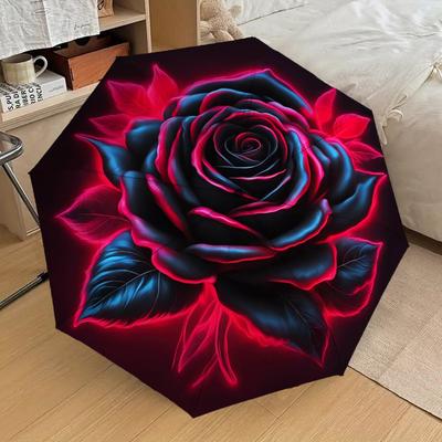 1pc Rose Flower Pattern Umbrella Automatic Opening and Closing Umbrella, High Quality Umbrella, Ideal Gift for Her 194