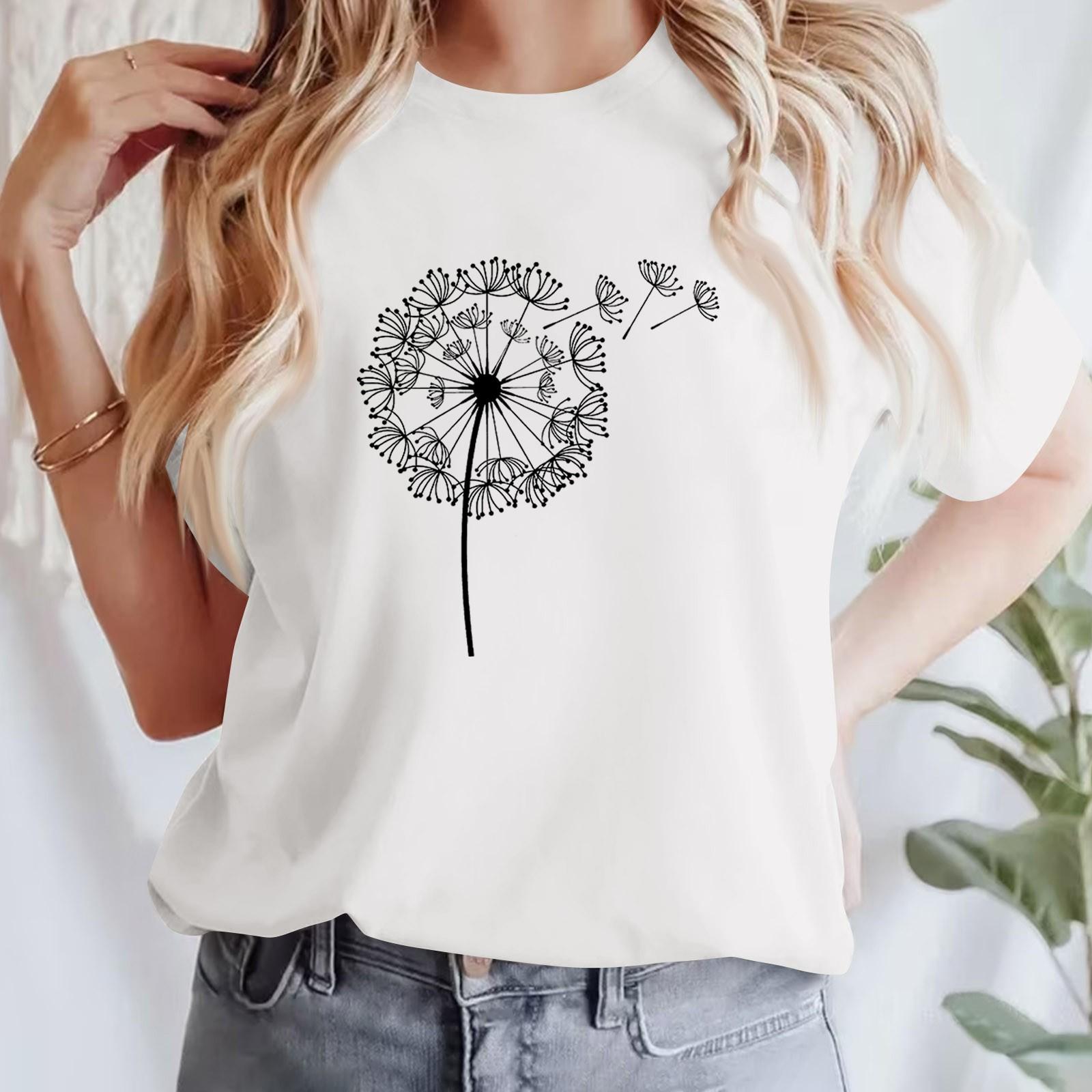 

Жіноча повсякденна футболка з принтом і круглим вирізом, пуловер з короткими рукавами XL білий