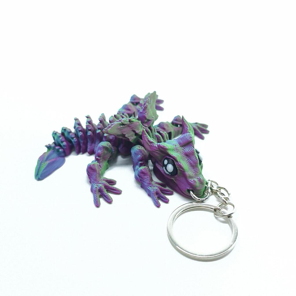 Articulated 3D Printed Baby Dragon Keychain: Shining Decompression Toy & Handicraft Gift Ornament