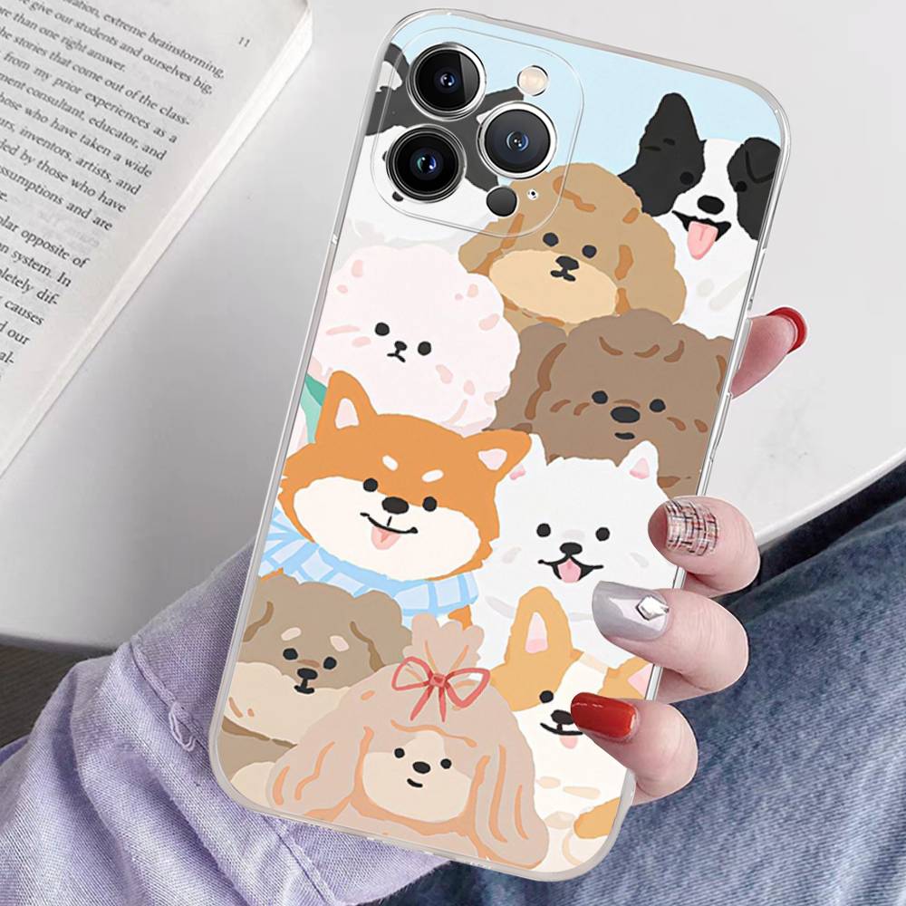 Cute Cartoon Puppy Transparent Soft Phone Case For iPhone 15 12 14 16 17 13 Plus 11 Pro Max 13 Pro