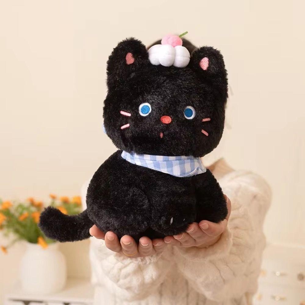 with Cream Cake Black Cat Plush Toy PP Cotton Meow Meow Plush Toys  Festive Decor