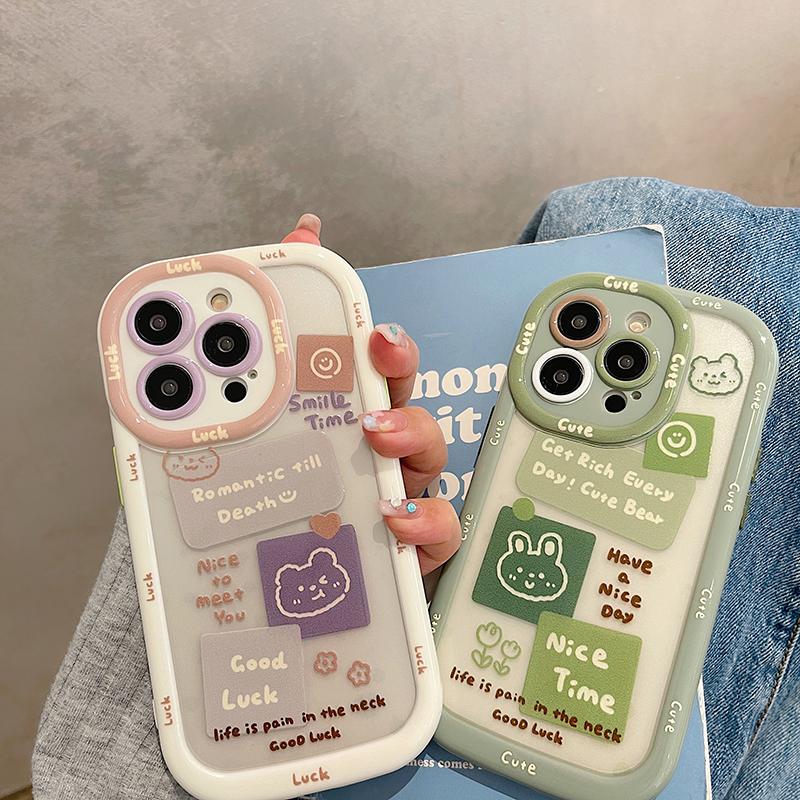 Capa protetora antichoque de coelho com urso de desenho animado para iPhone 13 Pro Max 14 12 11 Silicone macio transparente capa traseira de telefone