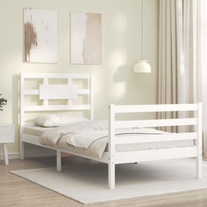 VidaXL Bed Frame with Headboard White Simple Solid Wood 3194407