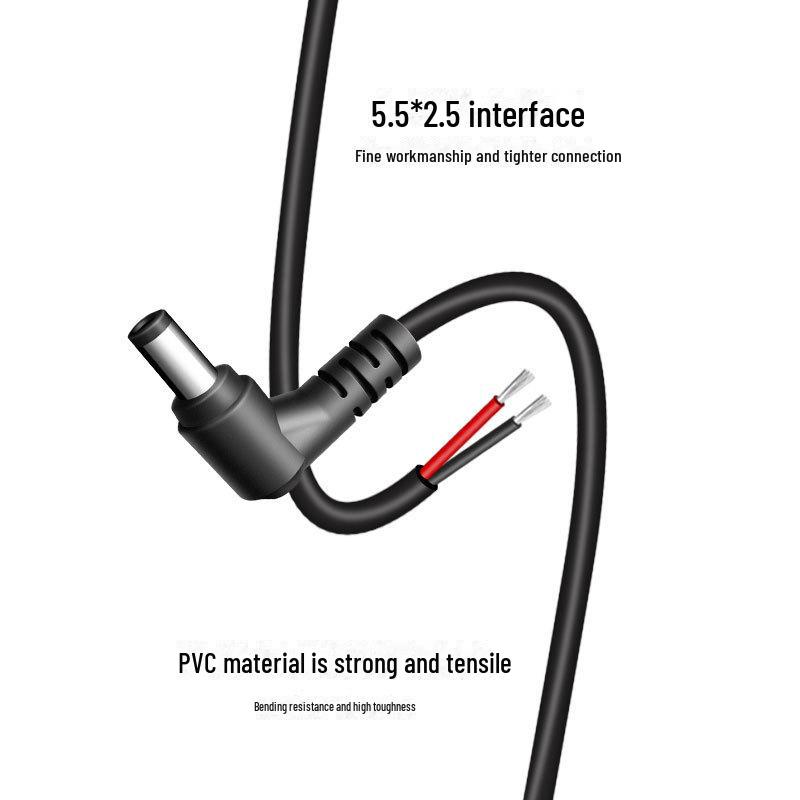 DC5525 Drát pro ladičkové vidlice ve tvaru L, pocínovaný holý konec, 18 AWG, 0,3/0,5 m, černý