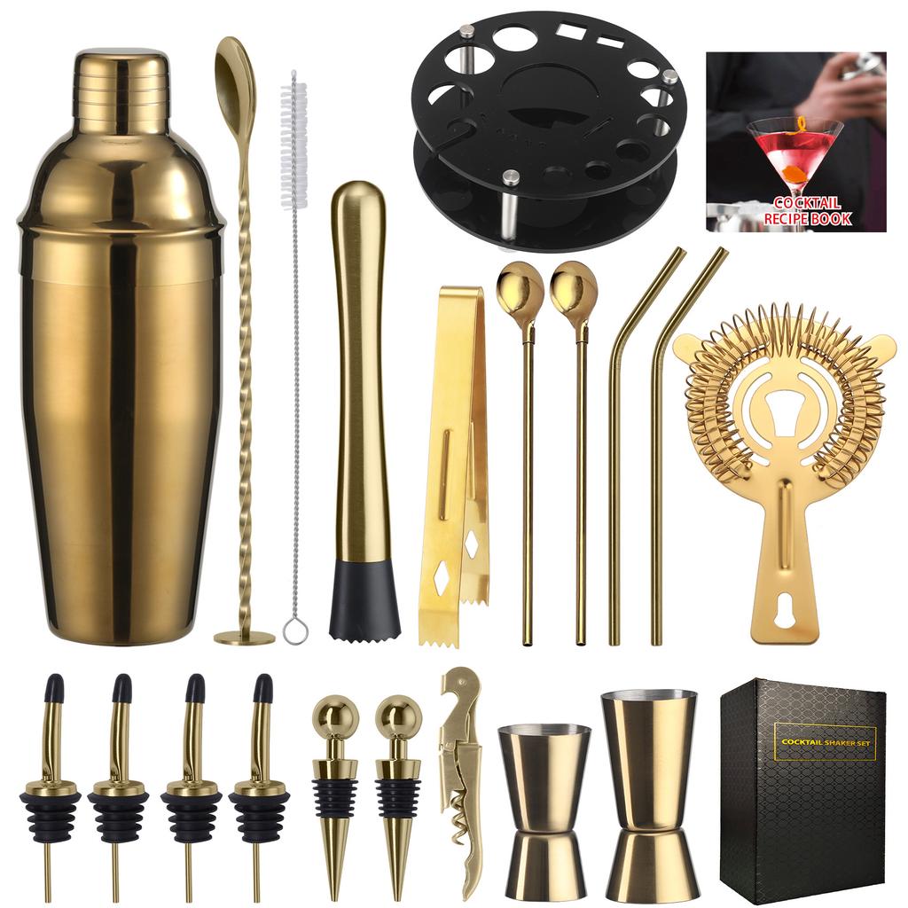 Rotating Round Black Acrylic Snow Cup Set Anti-Drop Cocktail Shaker Bar Tools 20-Piece Set