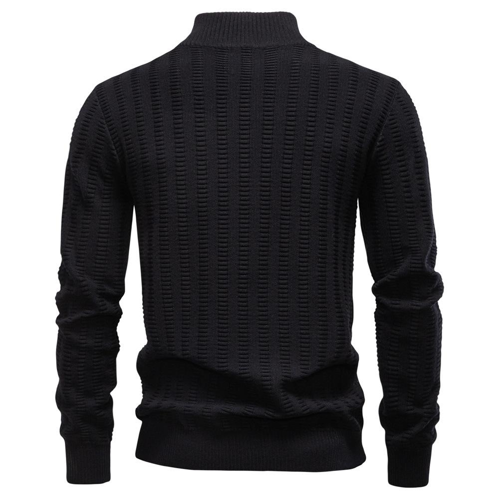 AMI 2025 Autumn and Winter Embroidery New Striped Jacquard Men's Plus Size Sweater, Half Zipper Stand Up Collar Business Sweater
