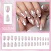 Almond Electroplated French Manicure with Rhinestone Bow Detachable Nude False Nails - Set of 30