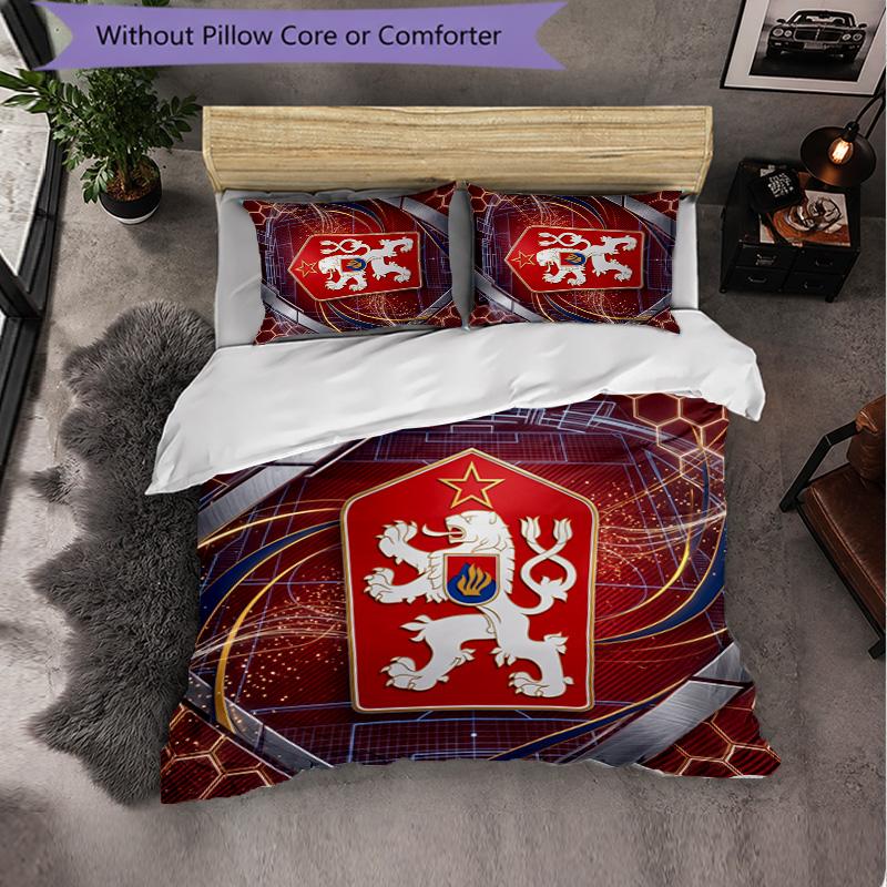 Czech Republi Football Pattern 3 Pieces Bedding Set Soft Microfiber Duvet Cover with Pillow Cases for Bedroom